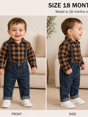 Carter’s 18m 2-Piece Plaid Button-Front Bodysuit & Suspenders Pants Set